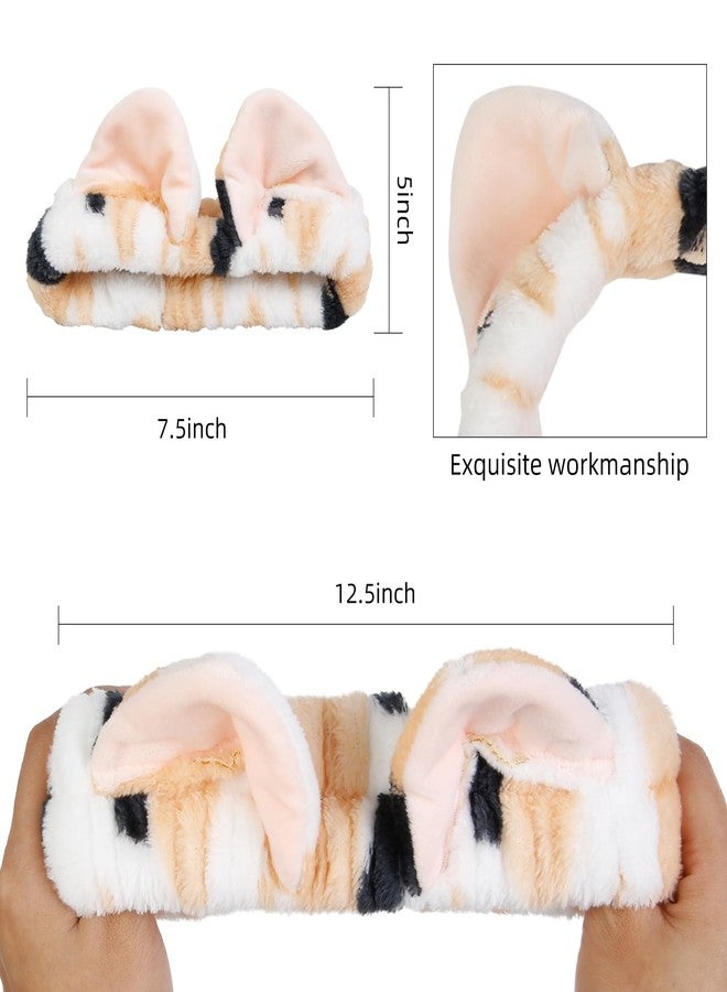 TEBIEKOY Plush Cat Ears Spa Headband For Washing Face Skincare Makeup, Elastic Animal Headbands for Women Girls Soft Coral Fleece Facial Wash Hair Accessories Trendy Stuff Gifts, 2PCS - Image 2